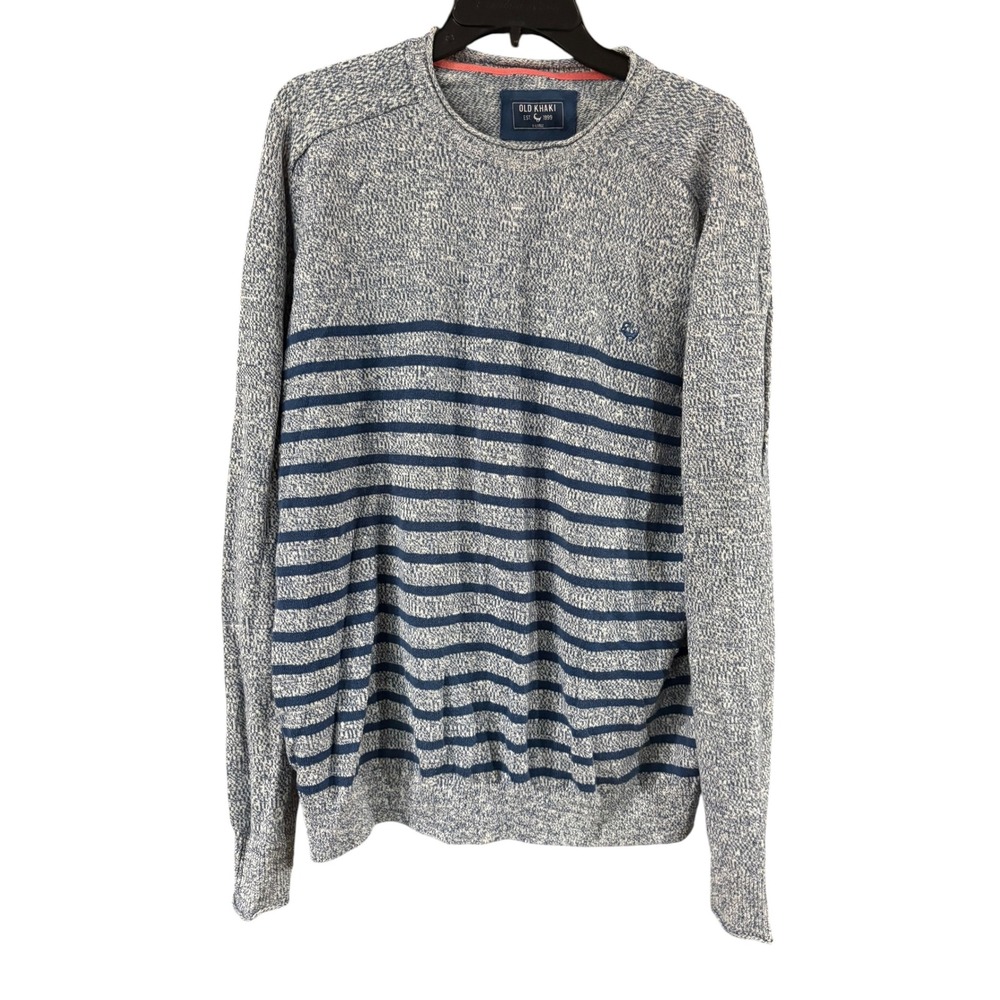 Old Khaki Mens XL Blue Marled Striped Crewneck Knit Long Sleeve Sweater